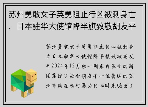 苏州勇敢女子英勇阻止行凶被刺身亡，日本驻华大使馆降半旗致敬胡友平