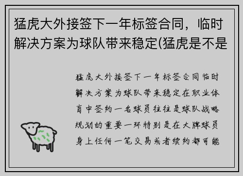 猛虎大外接签下一年标签合同，临时解决方案为球队带来稳定(猛虎是不是nba球队)