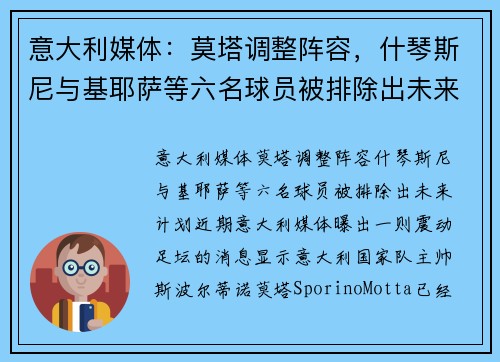 意大利媒体：莫塔调整阵容，什琴斯尼与基耶萨等六名球员被排除出未来计划